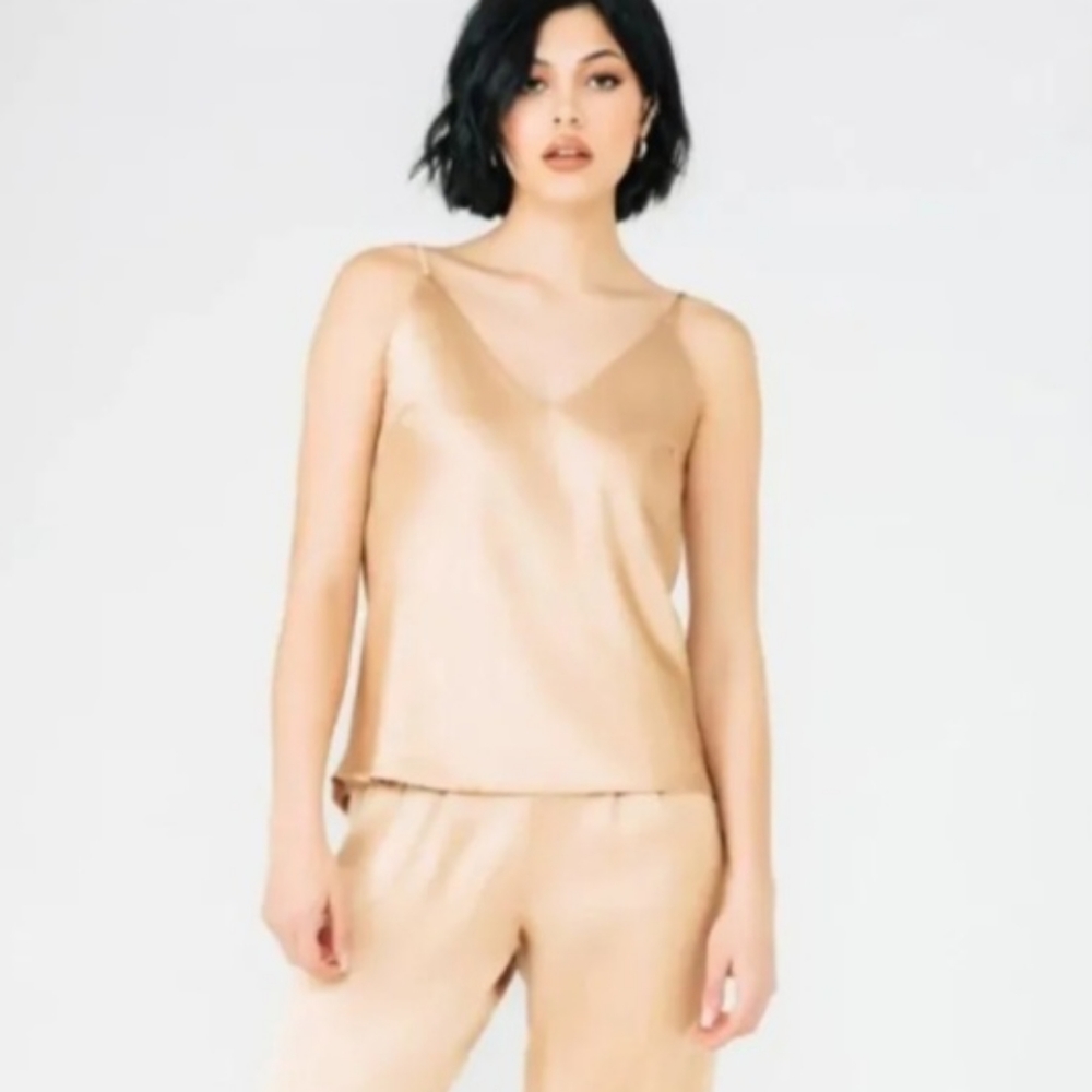 Chloe Kristyn Size S Bettina Benson Camille Gold Satin Holiday Party Cami Top
